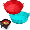 thumbnail image 1 of Fusion 2 Pack Air Fryer Silicone Liners Pot for 3 to 5 QT, Basket Bowl, Replacement of Flammable Parchment Paper, Reusable Baking Tray Oven Accessories, Red+Blue, (Top 8in, Bottom 6.75in), 1 of 7