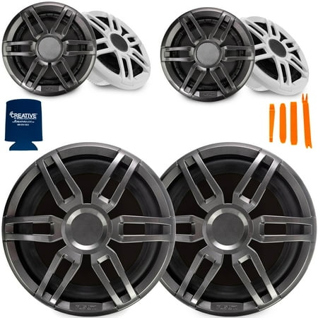 Fusion 2 Pairs XS-F77SPGW XS Series 7.7" Marine Speakers With 2 Fusion XS-S10SPGW 10" Marine Subwoofers