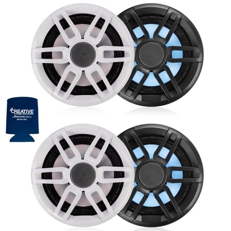 Fusion 2-Pairs XS-FL65SPGW XS Series 6.5" 200 Watt RGB Sports Marine Speakers White & Gray Grills Included