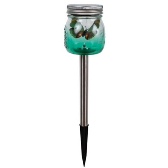 Fusion 26258 Solar Ombre Mason Jar Stake Light with Butterfly Inside Metal Glass