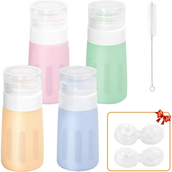 Fusion 4Pcs Condiment Squeeze Bottles for Sauces, Leakproof Salad Dressing Container to Go,Condiment Containers Dispenser for Ketchup Hot Sauce Lunch Travel