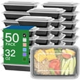 thumbnail image 1 of Fusion 50 Pack (100-Piece) 32 oz Meal Prep Containers Reusable with Easy Open Lids, Sturdy Leakproof Food Safe, Microwave Freezer Dishwasher Safe, To Go Take Out Plastic Food Storage Pans with Lids, 1 of 7