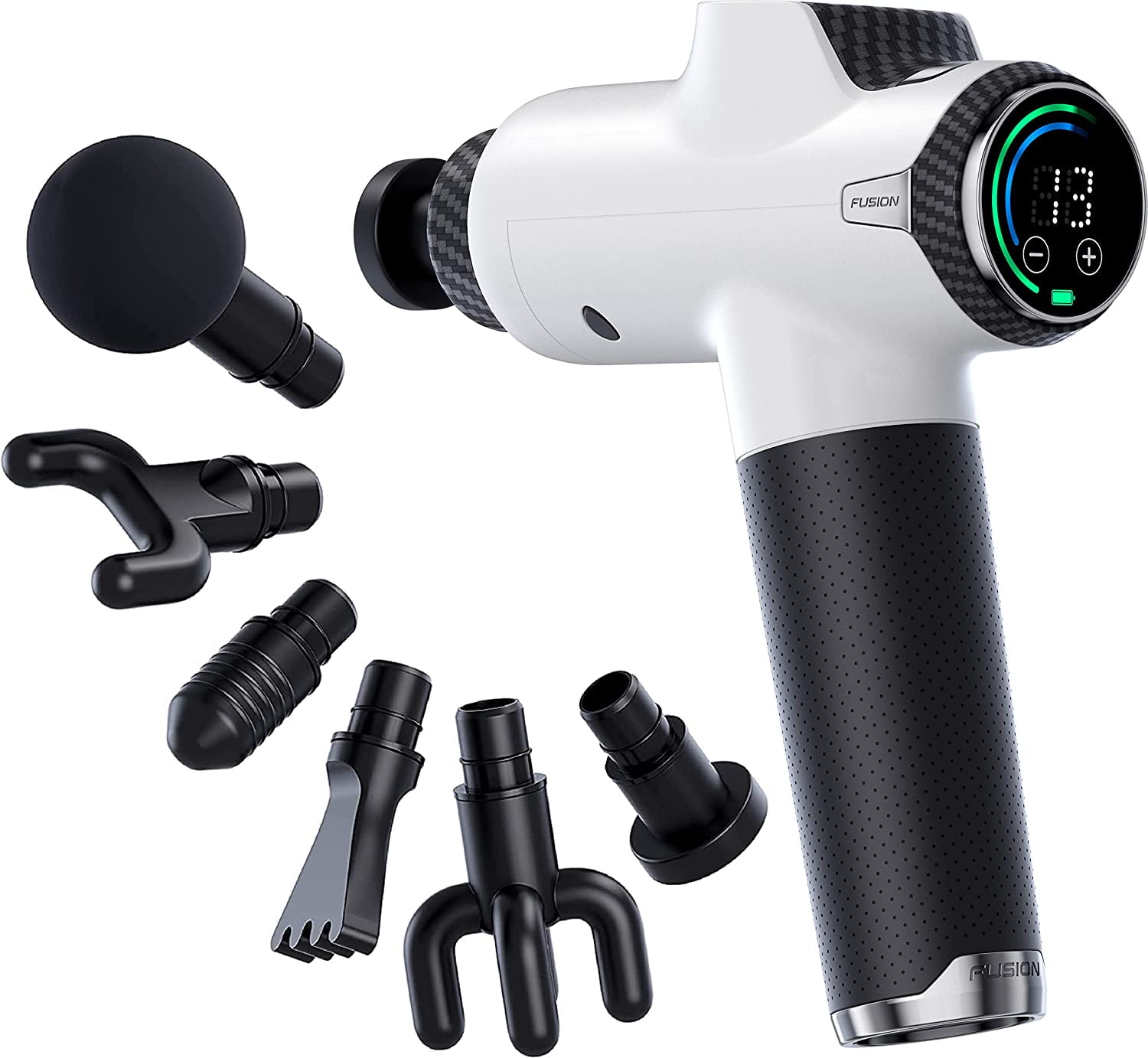 Fusion Black Pro Muscle Massage Gun Deep Tissue Percussion Muscle Massager Gun for Athletes Pain Relief Therapy and Relaxation, Percussion Therapy Chiropractor Massager, Body Massager (White Pro)