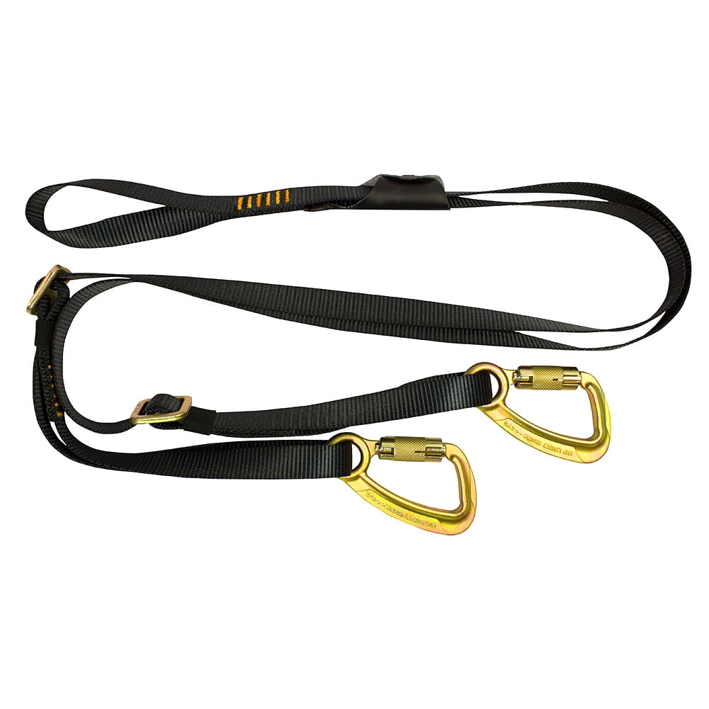 Fusion Climb 6ft Y Legged Lanyard with High Strength Double Locking Carabiner Adjustable Black, Black/Gold, Universal (TZP-1615A-2-8120KHS-BLK)