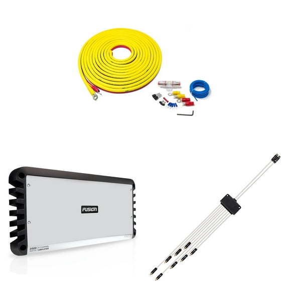 Fusion Entertainment SG-DA82000 Signature Series 8 Channel Marine Amplifier with Fusion RCA Cable Dual Female To 8-way Male Splitter and 7 Meter Marine 4GA Wiring Kit