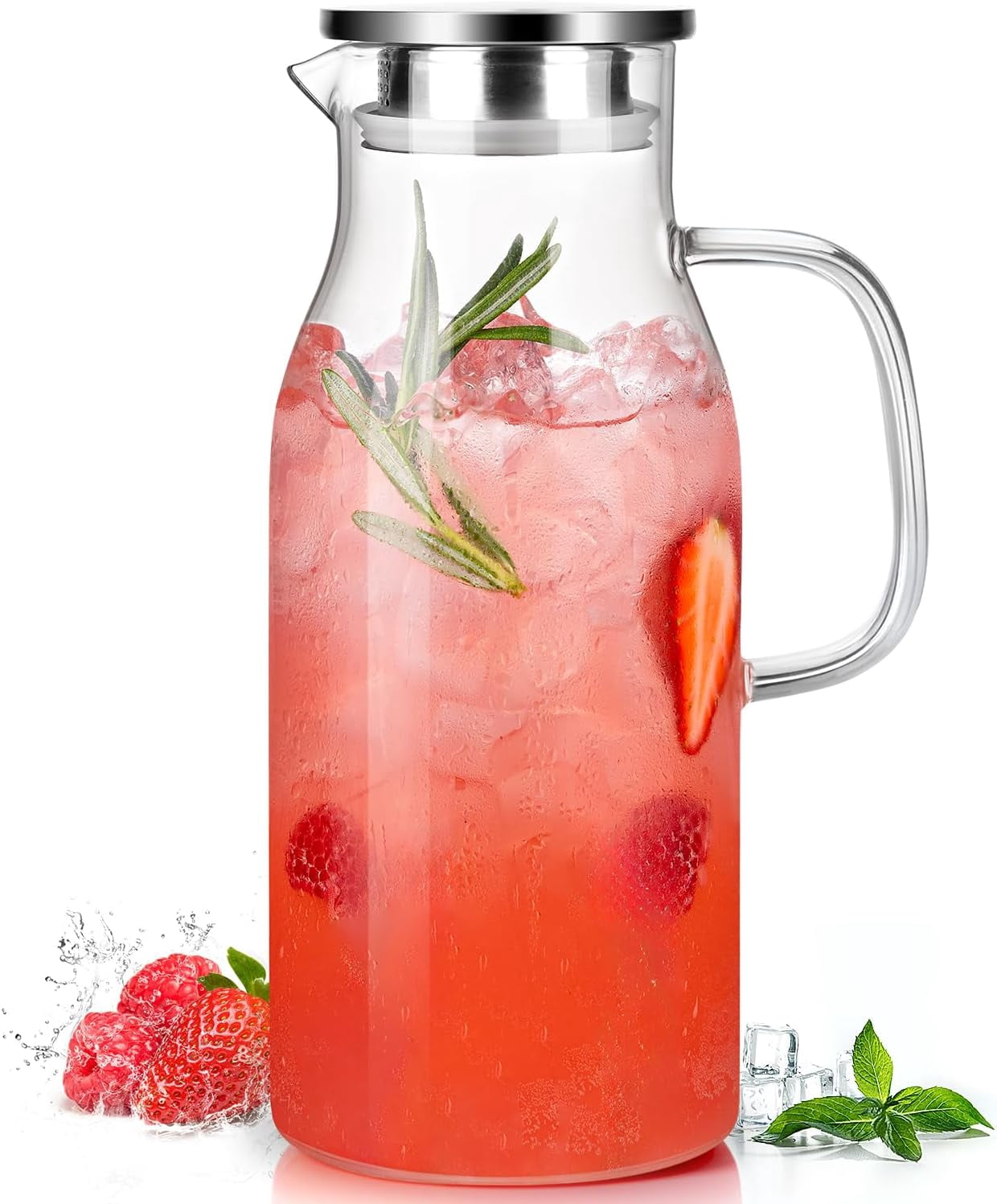 Fusion Glass Pitcher, 2 Liter 68oz Water Pitcher with Lid and Spout ...