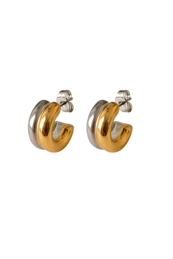 Fusion Glow Mixed Metal Two-Tone Earrings Bold Sculptural Hoops