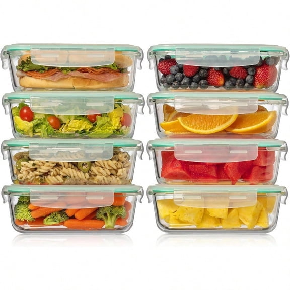 8 Pack 35 oz Glass Storage Containers with Airtight Leakproof Lids Oven Microwave and Freezer Safe
