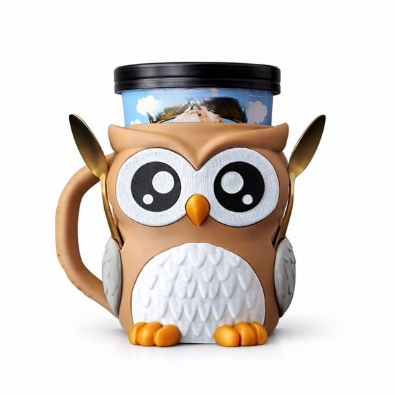 Fusion Layer 3D Owl Ice Cream Pint Holder Mug Sleeve for Standard 16 oz Pints Reusable Freezer Friendly
