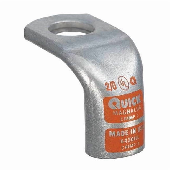 Lug Starter/Ground, 2/0 AWG Max, 1/2 in Stud, Standard Barrel, Copper, Orange 6420HL