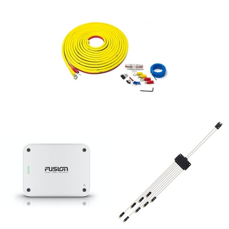 Fusion MS-AP41200 150w per channel RMS @4ohm Apollo 4 Channel Marine Amplifier with Fusion RCA Cable Dual Female To 8-way Male Splitter and 7 Meter 4GA Marine Wiring Kit