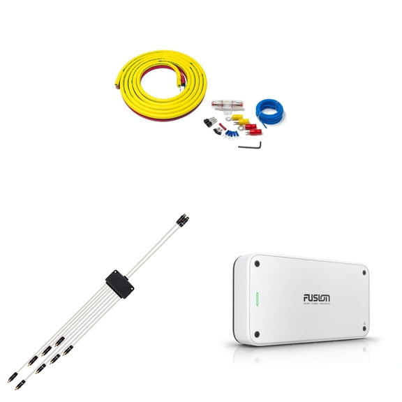 Fusion MS-AP82400 150w per channel RMS @4ohm Apollo 8 Channel Marine Amplifier with Fusion RCA Cable Dual Female To 8-way Male Splitter and 3 Meter Marine 4GA Wiring Kit