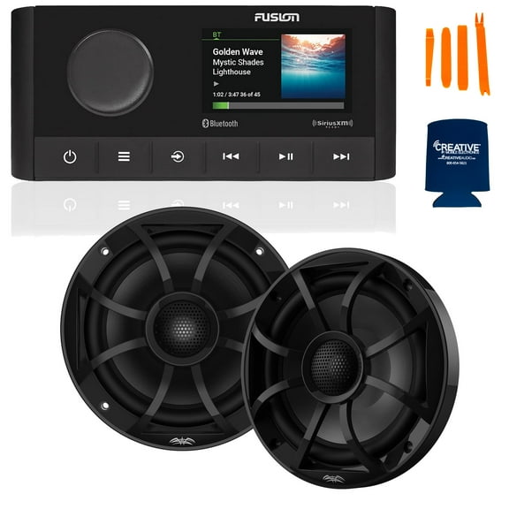 Fusion MS-RA210 Marine AM/FM/BT/NEMA2000/Sirius XM Ready Stereo with 1 Pair Wet Sounds RECON 6-BG High Output 6.5" Marine Coaxial Speakers, Black Grill