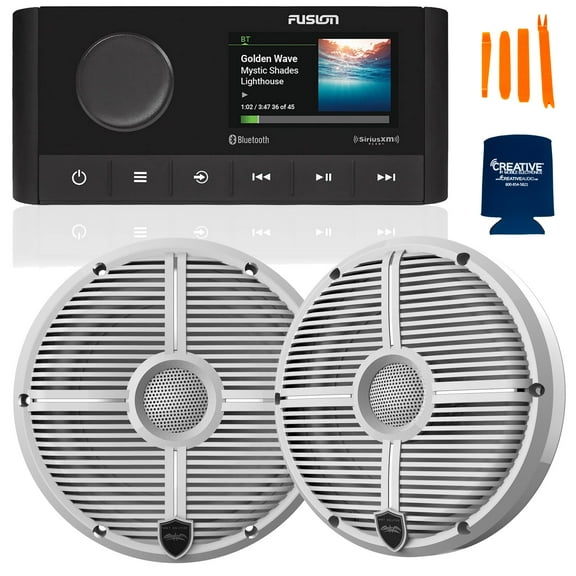 Fusion MS-RA210 Marine AM/FM/BT/NEMA2000/Sirius XM Ready Stereo with 1 Pair Wet Sounds RECON 6-XWW High Output 6.5" Marine Coaxial Speakers, White Grill