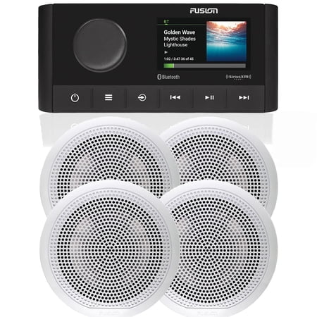 Fusion MS-RA210 Marine AM/FM/BT/NEMA2000/Sirius XM Ready Stereo with 2 Pair Fusion EL-F651W EL Series 6.5" Shallow Mount, Classic White Grille
