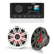 Fusion MS-RA210 Marine Entertainment System With Bluetooth & DSP, AM/FM, SiriusXM Ready with 1 Pair 45KM654L 6.5 White/Gray LED Marine Speakers