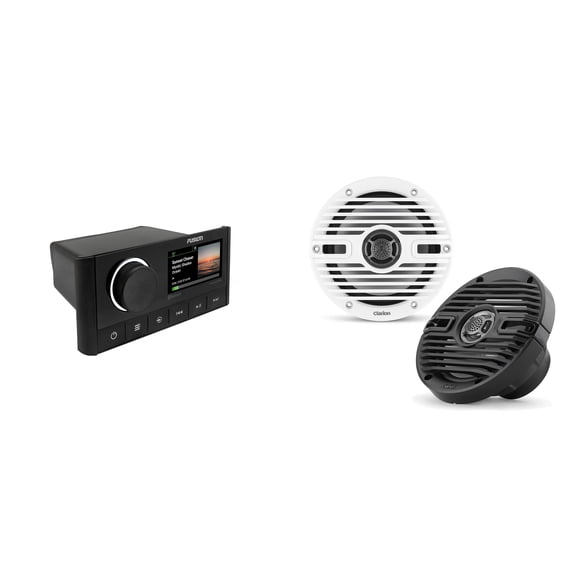 Fusion MS-RA670 Apollo Source Unit w/ Clarion CMS-651-CWB 6.5-inch Coaxial Marine Speakers ( Includes White & Black Classic Grilles )