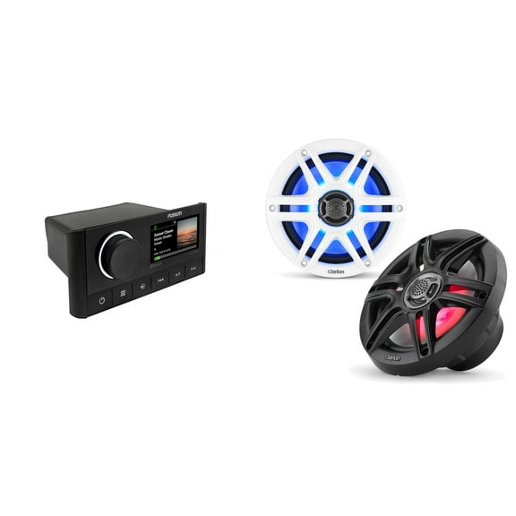Fusion MS-RA670 Apollo Source Unit w/ Clarion CMS-651RGB-SWB 6.5-inch Coaxial Marine Speakers with built-in RGB illumination ( Includes White & Black Sport Grilles )