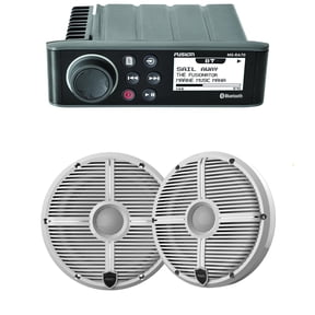 Fusion MS-RA70 Marine AM/FM/BT Stereo with 1 Pair Wet Sounds RECON 6-XWW High Output 6.5" Marine Coaxial Speakers, White Grill
