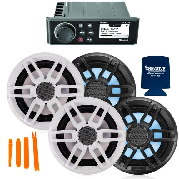 Fusion MS-RA70 Marine Receiver with 2 Pairs of Fusion XS-FL65SPGW 6.5" Marine Coax with Sport Black and White Grills Included