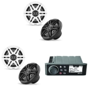 Fusion MS-RA70 Source Unit w/  2 Pair  Clarion CMS-651-SWB 6.5-inch Coaxial Marine Speakers  Includes White & Black Sport Grilles