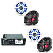 Fusion MS-RA70 Source Unit w/  2 Pair  Clarion CMS-651RGB-SWB 6.5-inch Coaxial Marine Speakers with built-in RGB illumination  Includes White & Black Sport Grilles