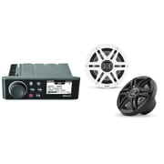 Fusion MS-RA70 Source Unit w/ Clarion CMS-651-SWB 6.5-inch Coaxial Marine Speakers  Includes White & Black Sport Grilles