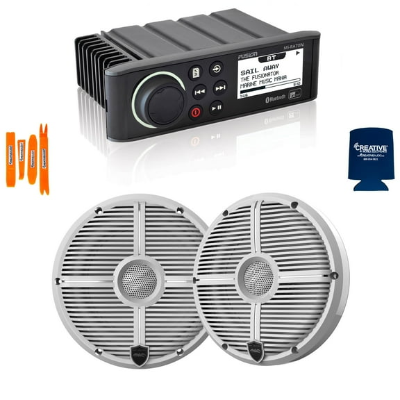 Fusion MS-RA70N Marine AM/FM/BT/NEMA2000 Stereo with 1 Pair Wet Sounds RECON 6-XWW High Output 6.5" Marine Coaxial Speakers, White Grill