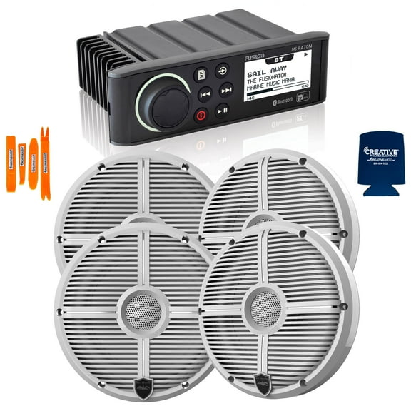 Fusion MS-RA70N Marine AM/FM/BT/NEMA2000 Stereo with 2 Pair Wet Sounds RECON 6-XWW High Output 6.5" Marine Coaxial Speakers, White Grill