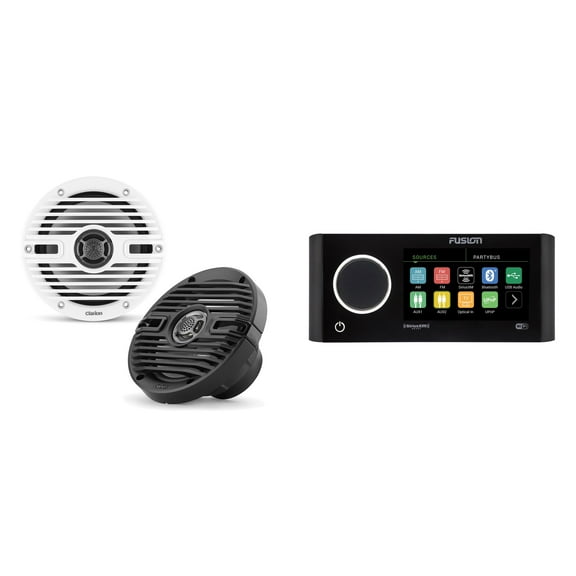 Fusion MS-RA770 Apollo Source Unit w/ Clarion CMS-651-CWB 6.5-inch Coaxial Marine Speakers ( Includes White & Black Classic Grilles )
