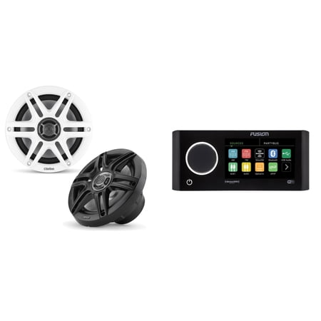 Fusion MS-RA770 Apollo Source Unit w/ Clarion CMS-651-SWB 6.5-inch Coaxial Marine Speakers ( Includes White & Black Sport Grilles )