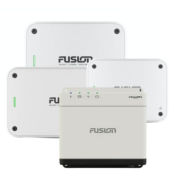 Fusion MS-WB670 Apollo Marine Entertainment System With Fusion MS-AP61800 Apollo 6 Channel, MS-AP41200 4 Channel, and MS-AP12000 Mono Amplifiers