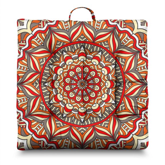 Fusion Mandala Pillow&nbsp;– Large 22 Inch Square Cushion, Boho Tribal Mix, Lightweight for Balcony Relaxation
