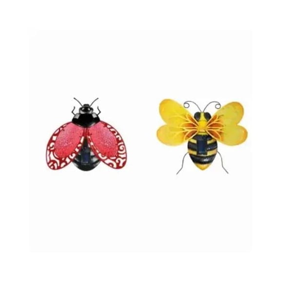 Fusion Products 140229 Solar Microdot LED Wall Art - Metal & Textured Glass - Bumble Bee or Lady Bug - Pack of 12