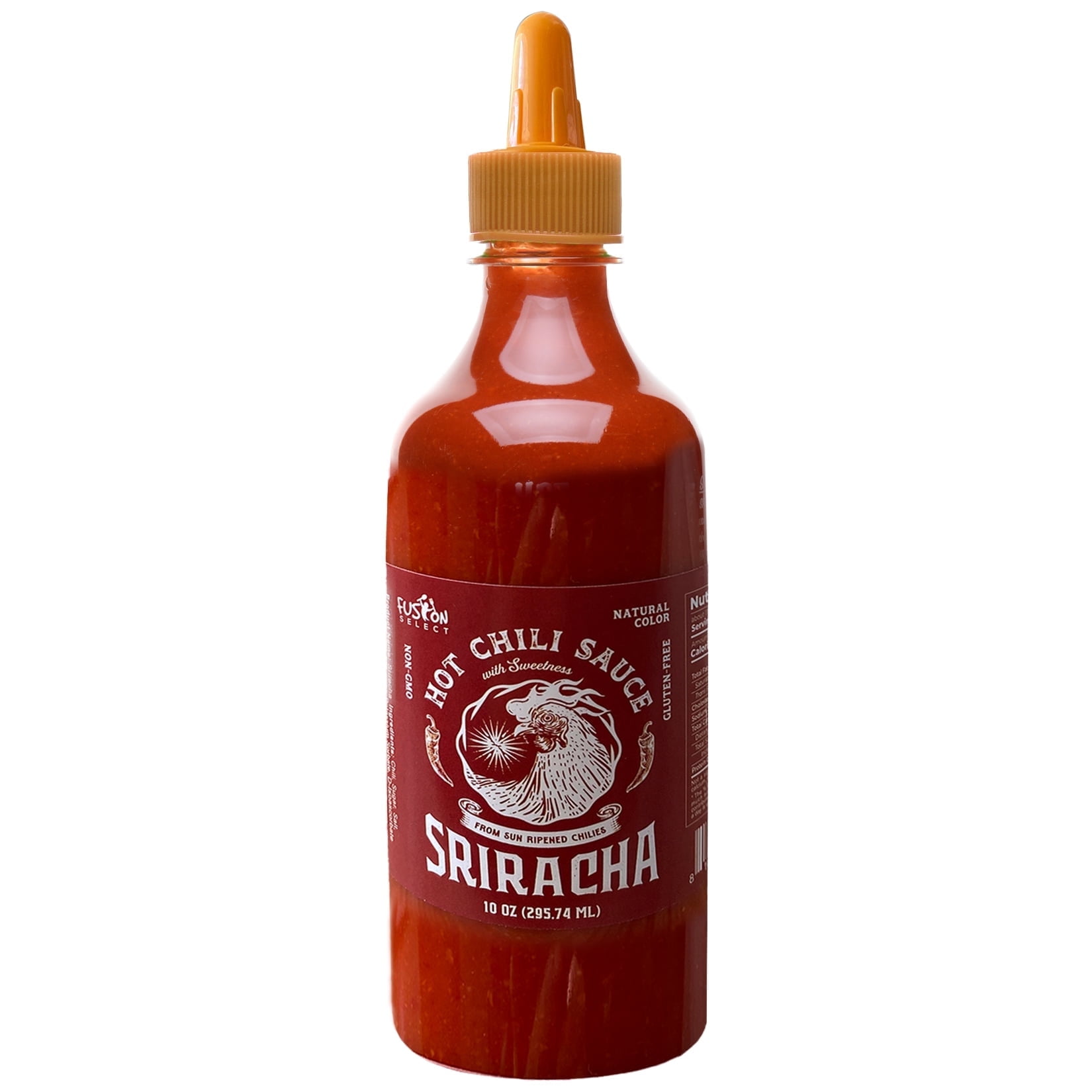 Fusion Select 10 Oz Sriracha Hot Sauce - Gourmet Spicy & Sweet Chili Sauce Seasoning for Cooking, Pizza, Stir Fry, Chicken, Meat, Taco - Made from Sun Dried Chilies, Natural Color