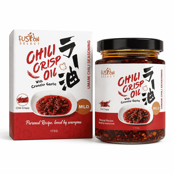 Fusion Select 175g Crisp Oil - Crunchy Garlic Oil, Umami Seasoning with Hot Peppers for Korean Ramen, Spicy Noodles, BBQ Meat, Dip, Stir Fry Sauce - Kitchen Condiment - Mild Spice