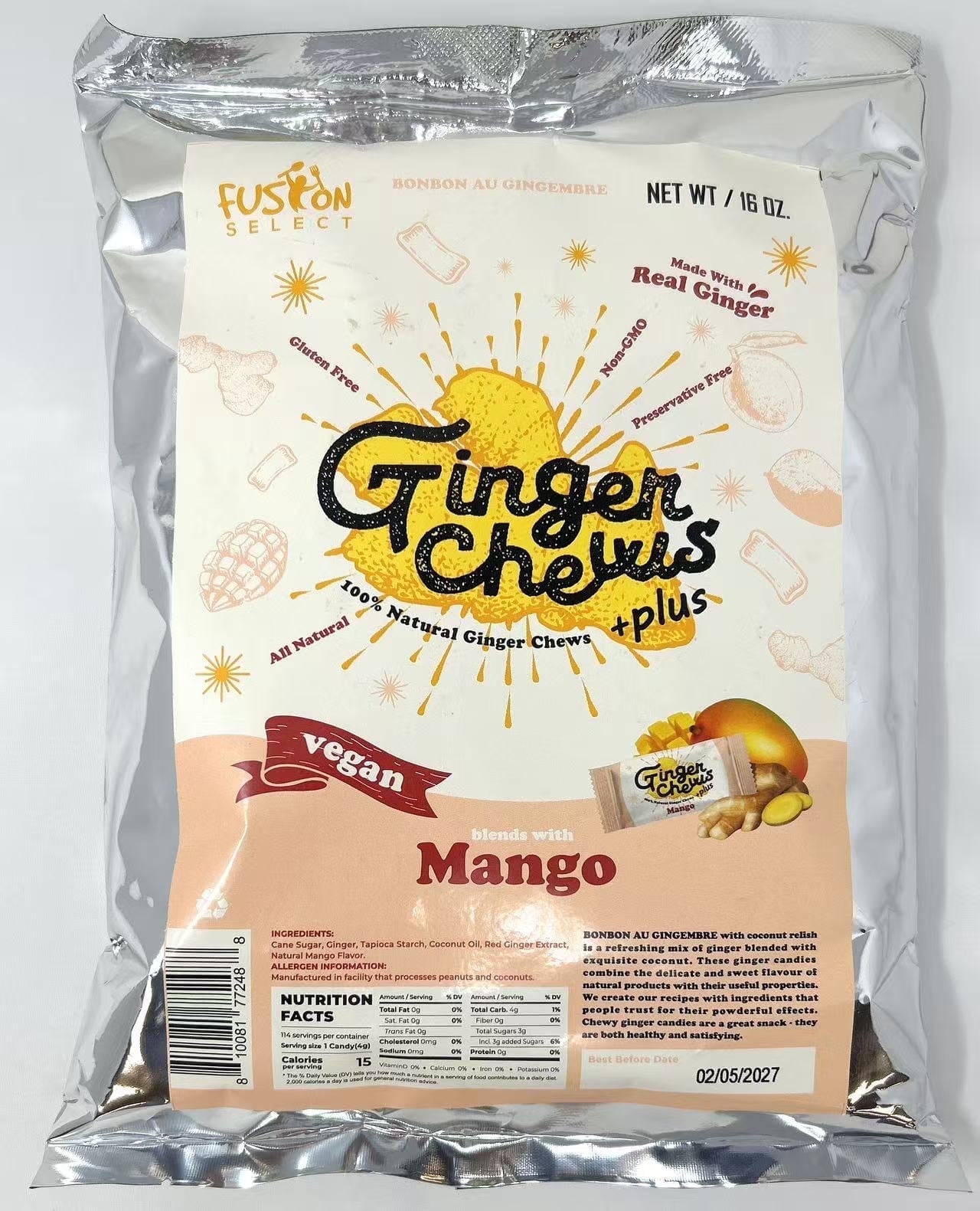 The Coupon deal of  Walmart Black Friday Deals 2025 - Fusion Select 1Lb Mango Ginger Chews - Sweet Soft Candied Delights From Indonesia - Promotes Relief From Morning Sickness, Upset Stomach - Made from Real Ginger Root, Non-GMO, Vegan Candy