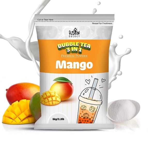 Fusion Select 2.2lb Mango Boba Tea Powder Mango Flavored-3-in-1 Drink Bubble Tea Powder with Cream & Sugar - Instant Pre-Mixed Beverage for Hot or Cold Blends or Yummy Frappes Bubble Tea