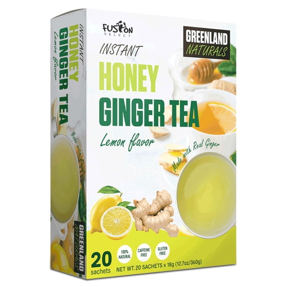 Fusion Select 20 Sachets Lemon Ginger Honey Crystals Packets - Crystallized Ginger Tea with Honey - Easy-to-Prepare Instant Drink Mix - Natural Ingredients with No Caffeine