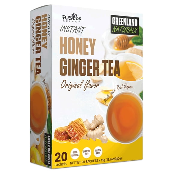 Fusion Select 20 Sachets Original Ginger Honey Crystals Packets - Crystallized Ginger Tea with Honey - Easy-to-Prepare Instant Drink Mix - Natural Ingredients with No Caffeine