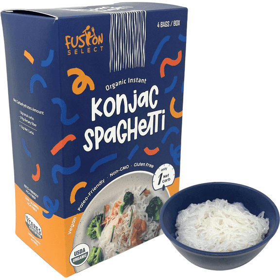 Fusion Select 4 Packs Organic Konjac Noodles - Shirataki Spaghetti Plant-Based Substitute - Healthy Diet Pasta - Rich in Fiber - Vegan, Keto, Paleo-Friendly, Zero Gluten, Low-Carb & Low-Calorie