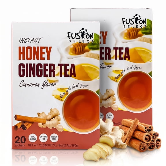 Fusion Select 40 Sachets Cinnamon Ginger Honey Crystals Packets - Crystallized Ginger Tea with Honey - Easy-to-Prepare Instant Drink Mix - Natural Ingredients with No Caffeine