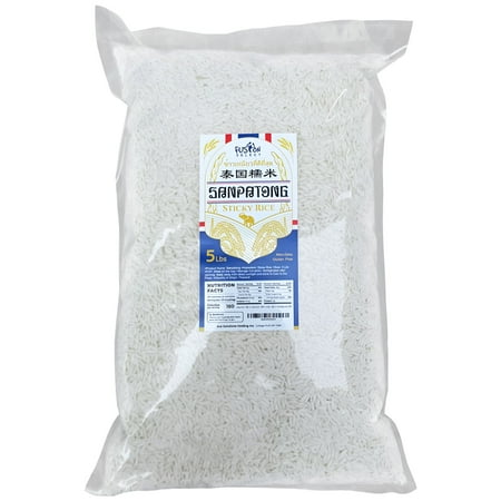Fusion Select 5lbs Sanpatong Thai Sticky Rice - Authentic Glutinous Khao Niao Sweet Rice from Thailand - Uncooked Bulk Rice Bag for Making Dessert, Roasted Pork Dishes, Asian Food - Zero GMO or Gluten