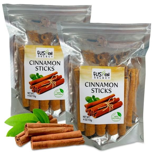 Fusion Select 8 Oz Cinnamon Sticks - Whole Canela Bark Pieces for Asian, Indian, & Middle Eastern Cuisine - Herbs & Spices for Baking & Cooking - Packed in a Clear Resealable Pouch