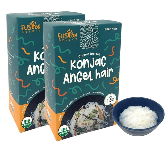 Fusion Select 8 Packs Organic Konjac Angel Hair - Shirataki Plant-Based Substitute - Healthy Diet Pasta - Rich in Fiber - Vegan, Keto, Paleo-Friendly, Zero Gluten, Low-Carb & Low-Carlories