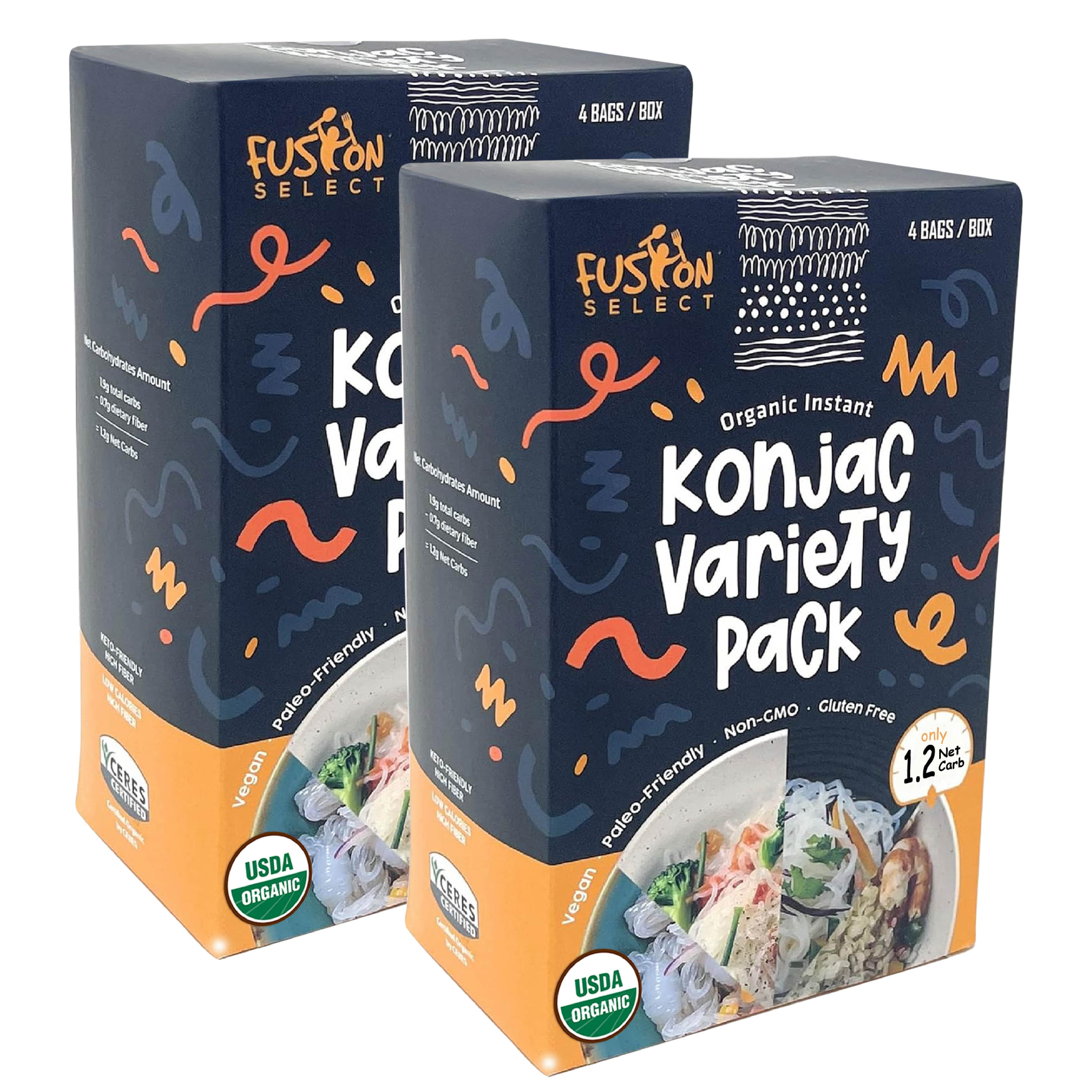 Fusion Select 8 Packs Organic Konjac Rice, Spaghetti, Knot, Angel Hair - Shirataki Plant-Based Substitute - Healthy Diet Pasta - Rich in Fiber - Vegan, Keto, Paleo-Friendly, Zero Gluten, Low-Carb