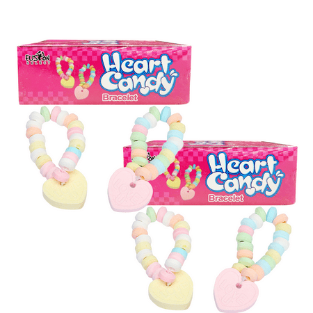 Fusion Select 96 Packs Color Candy Bracelet - Edible Candy Jewelry with Love Heart Charm - Sweet Treats for Kids Birthday, Party Favors, Pinata Filling - Individually Wrapped Fruit Flavor Snacks