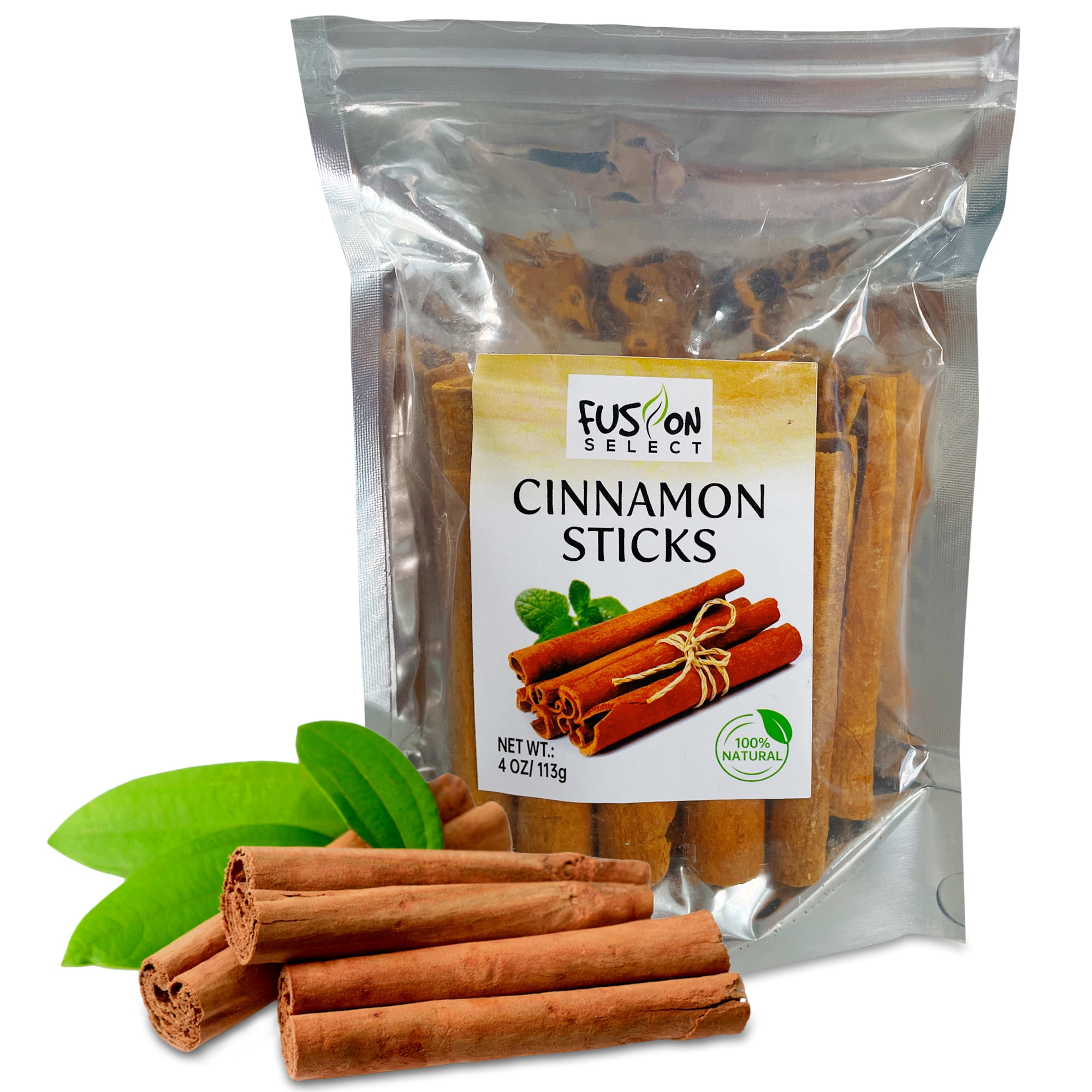 Fusion Select Cinnamon Sticks - Whole Canela Bark Pieces for Asian, Indian, & Middle Eastern Cuisine - Herbs & Spices for Baking & Cooking - Packed in a Clear Resealable Pouch - 4 oz