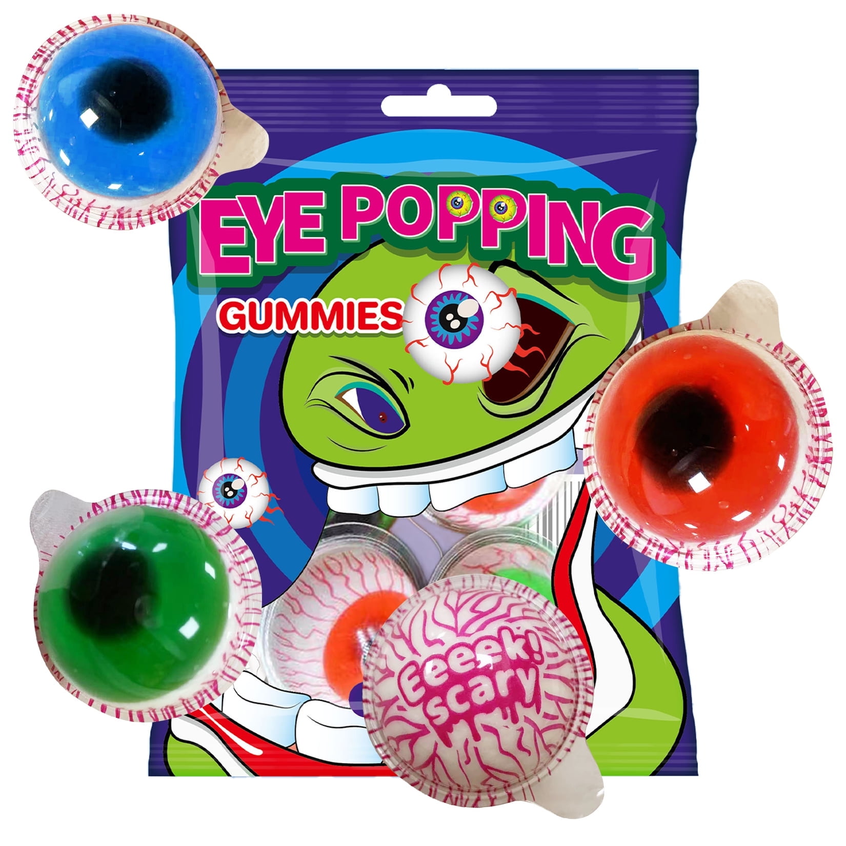 Fusion Select Eye Popping Gummies - Sweet Eyeball Candy for Halloween, Birthday, Trick Or Treat, Party Candy - Individually Wrapped Jelly Filled Gummies Candy for Kids, Novelty Candy Gag Gift (1)