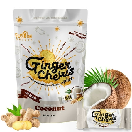 Fusion Select Ginger Chews - Non-GMO, Vegan Candy 5oz (Coconut)